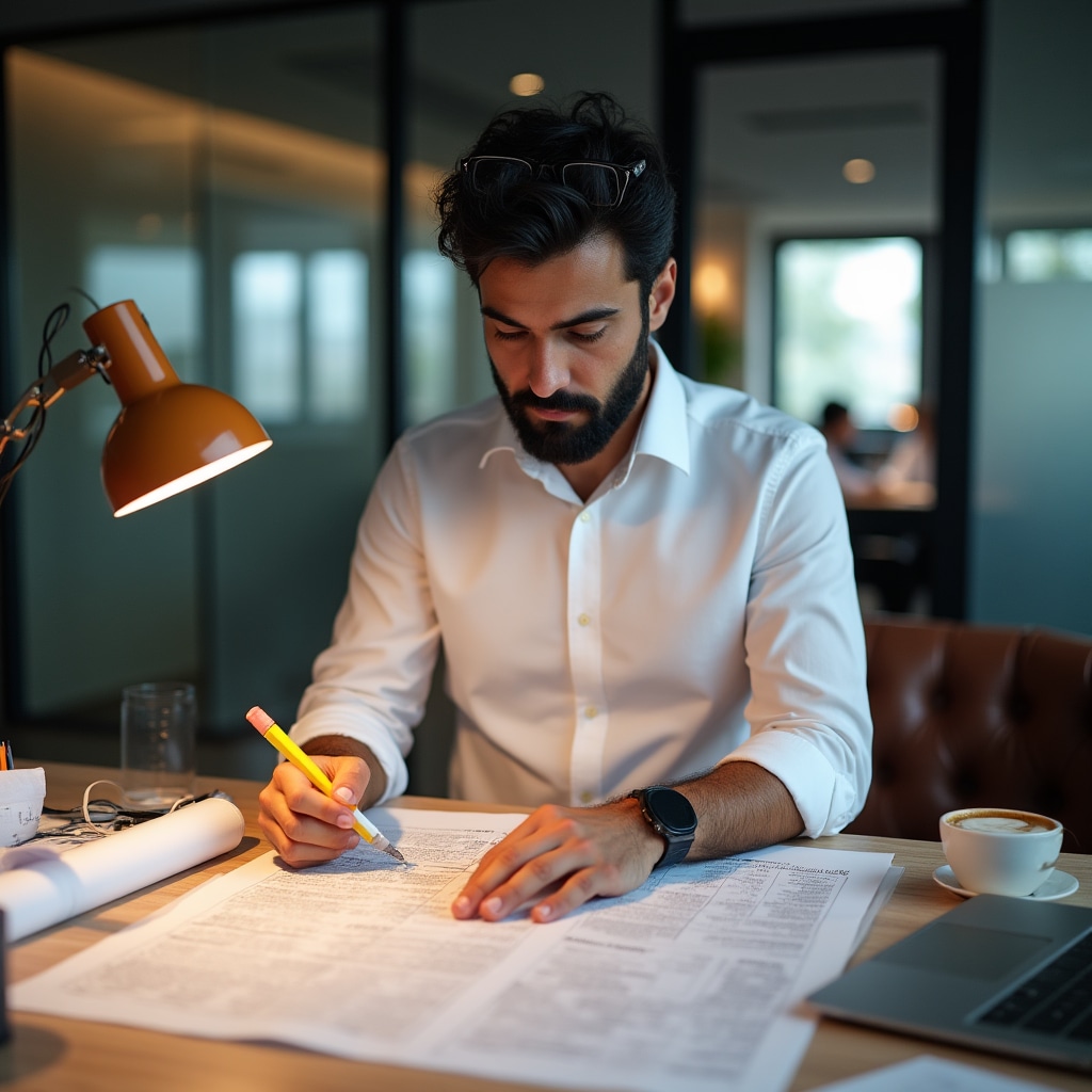 Professional reviewing technical specifications document